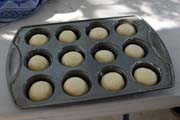 Pan of unbaked rolls
